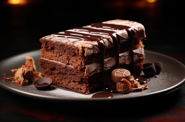 A piece of chocolate cake on a plate