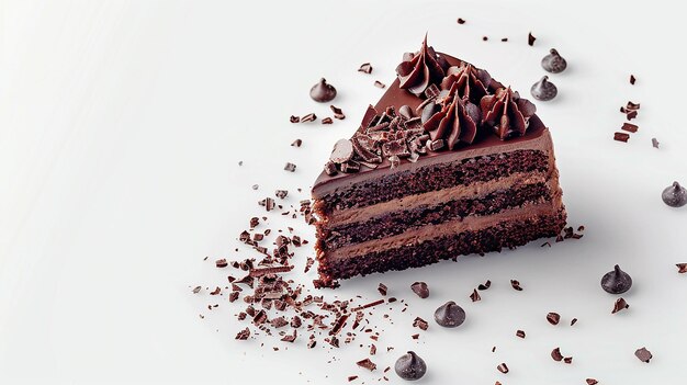 a piece of chocolate cake with chocolate frosting and chocolate sprinkles