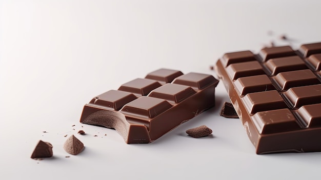 A piece of chocolate is broken into pieces.