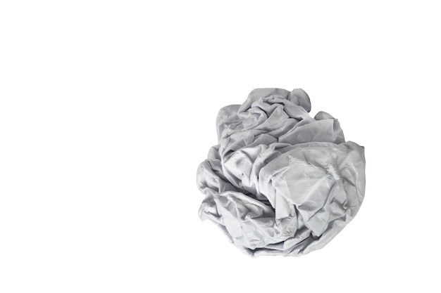 A piece of crumpled white paper isolated on white background.