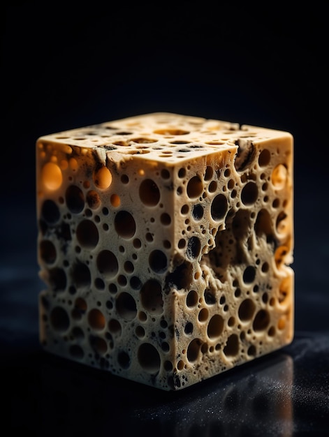 A piece of a cube with holes in it