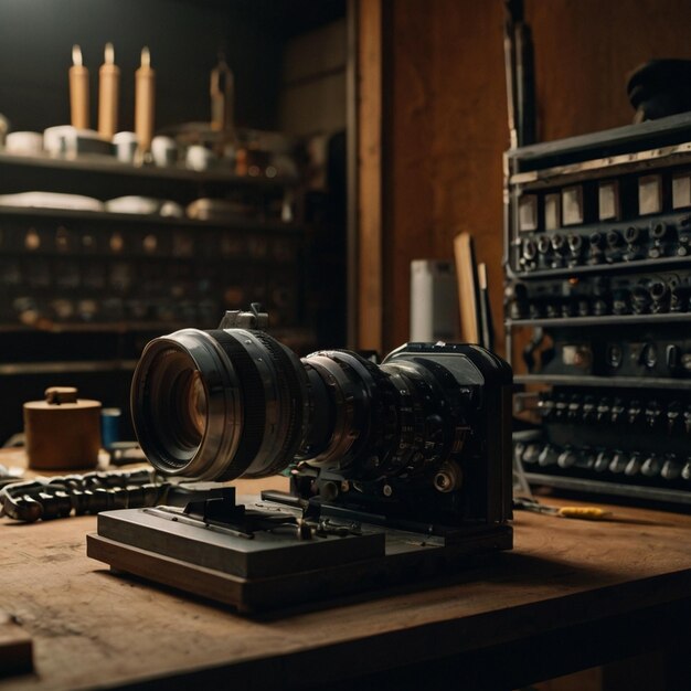 Photo a piece of equipment sits on a table in front of a monitor