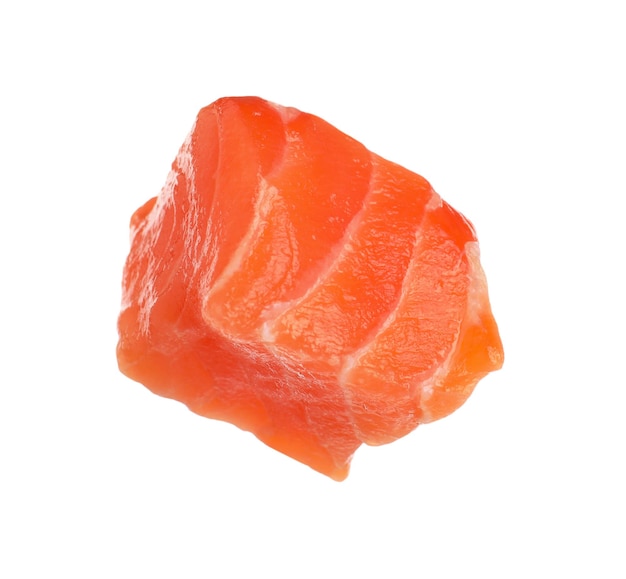 Piece of fresh raw salmon isolated on white Fish delicacy