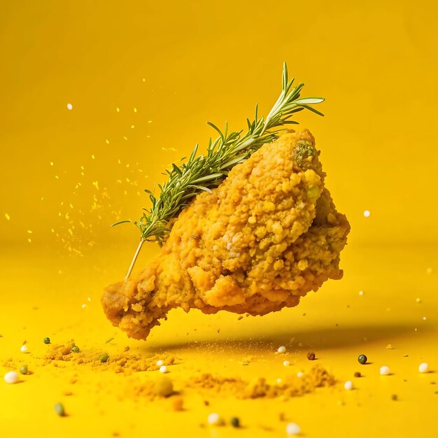 a piece of fried chicken with crumbs and herbs flo