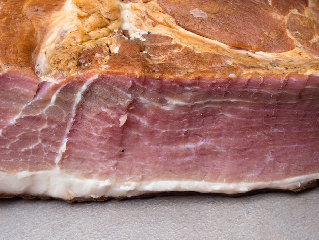 Piece of ham isolated on grey background