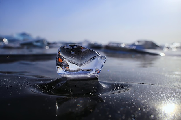 piece of ice baikal on ice, nature winter season crystal water transparent outdoor