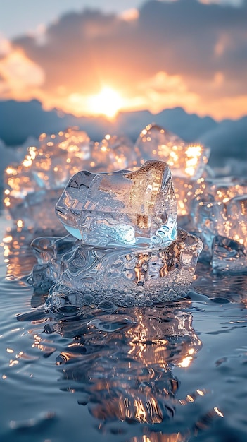 a piece of ice that is floating in the water