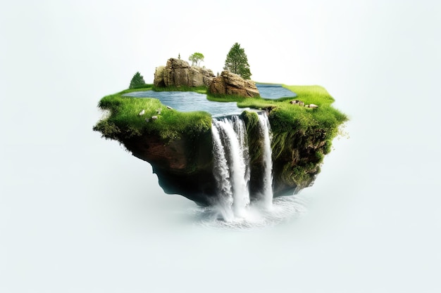 A piece of land with a waterfall and a waterfall on it