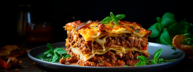 Photo a piece of lasagna on a plate generative ai food