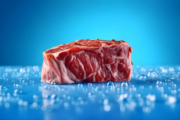 A piece of meat on a blue background