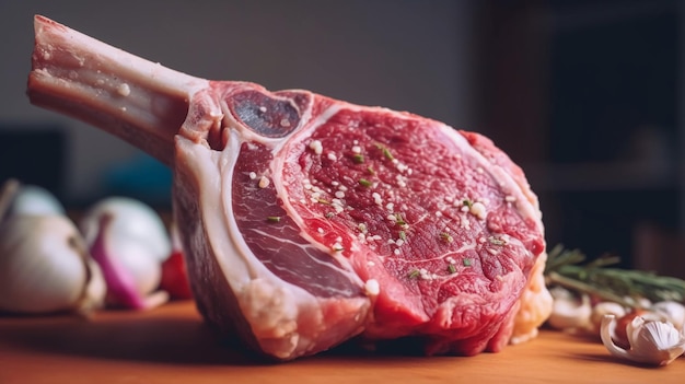 A piece of meat is on a table with a piece of meat.