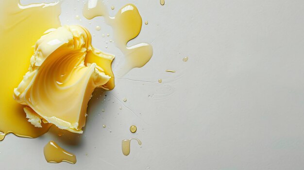 Photo piece of melting butter on white background top view