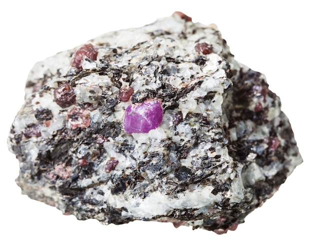 Piece of mineral stone with Corundum crystals