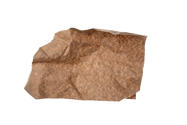 A piece of package paper crumpled isolated on white background