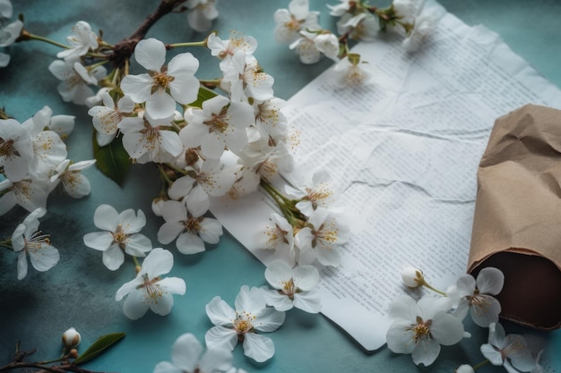 A piece of paper with a page of white flowers on it