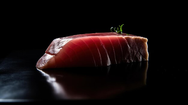 Photo a piece of salmon on a black background