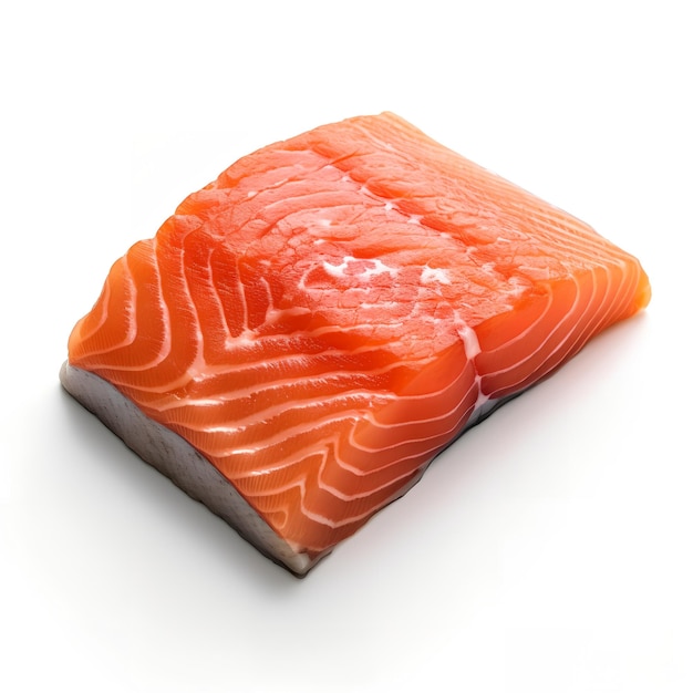 A piece of salmon is on a white background