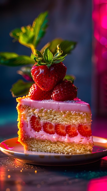 A piece of strawberry cake on a plate