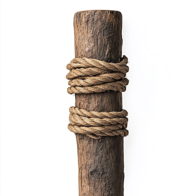 a piece of wood with rope and rope on it