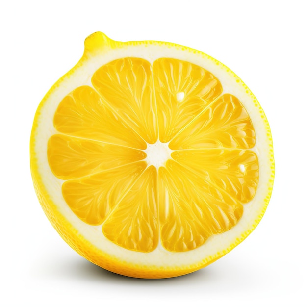 A piece of yellow lemon citrus fruit stand isolated on white background