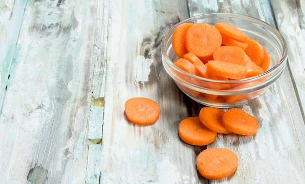 Pieces of carrots in a glass bowl