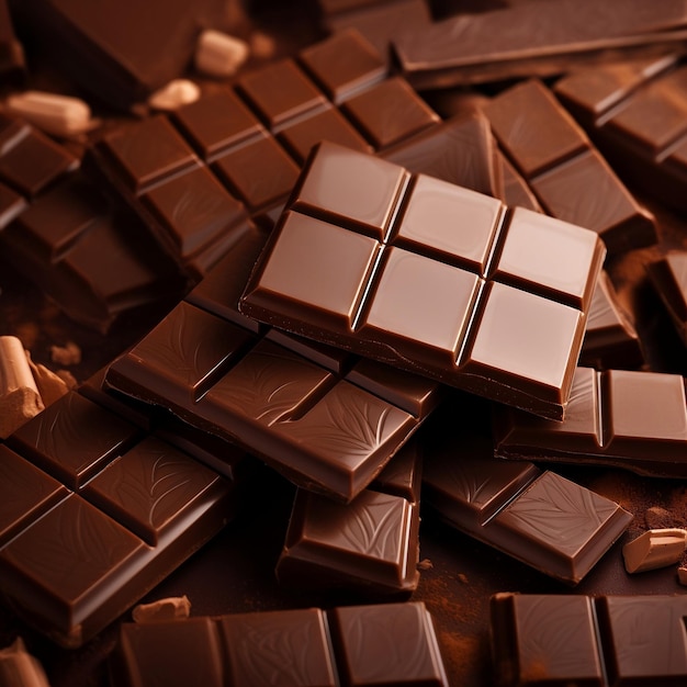 Pieces of chocolate on a brown background