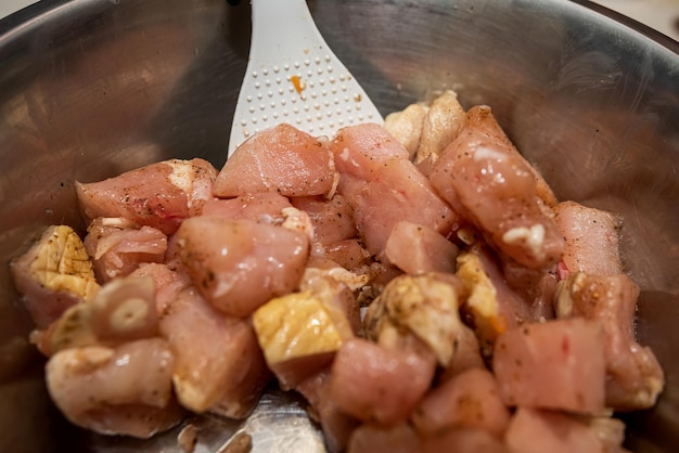 Pieces of chopped meat for cooking barbecue