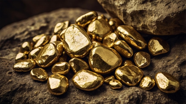 Pieces of gold stone on the gold mine