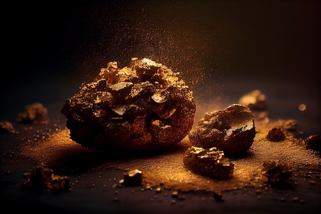 Pieces of golden nuggets Golden dust Abstract background