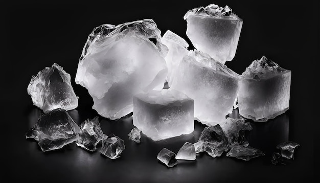 Pieces of ice on a black background