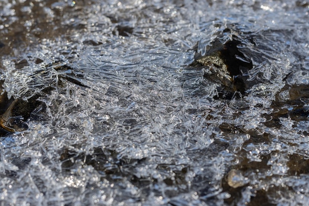 Pieces of ice on the river closeup