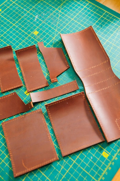 Pieces of natural leather handmade leather products