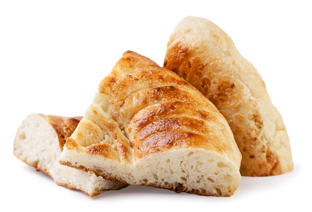 Pieces of pita bread on a white background isolated