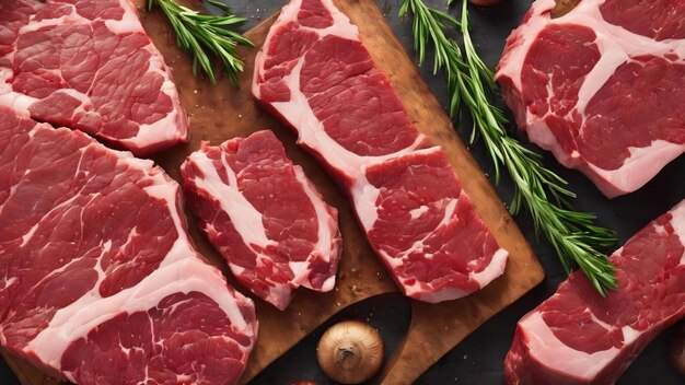 Pieces of raw sirloin meat on a chopping board isolated on white background ai generative