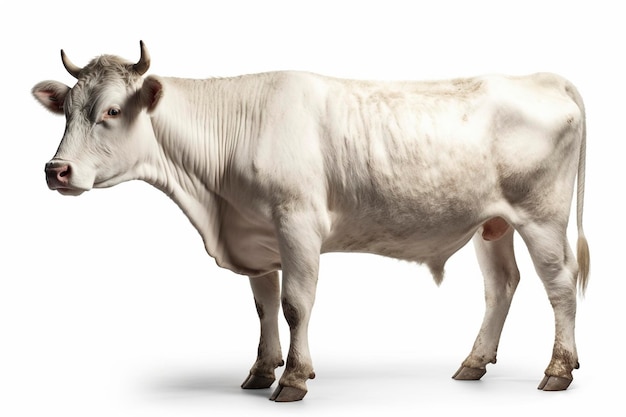 Piedmontese cow on white background created with generative AI