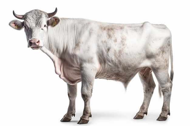 Piedmontese cow on white background created with generative AI