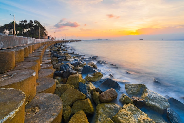 the pier on the beach of Putri Island Batam island at a beautiful sunset