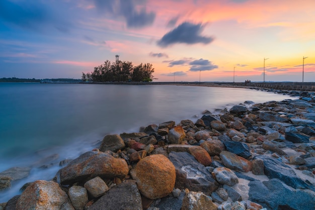 the pier on the beach of Putri Island Batam island at a beautiful sunset