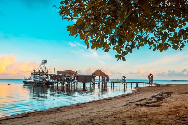 A pier at Sandy Bay beach on Roatan Island