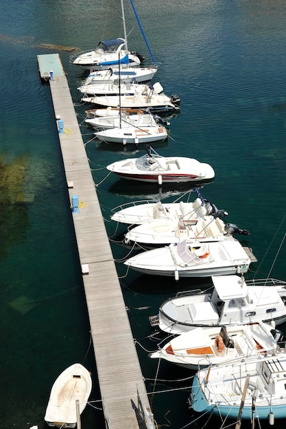 Pier with the fisherman boats in Gallipoli Top view Gallipoli Province of Lecce Apulia Italy