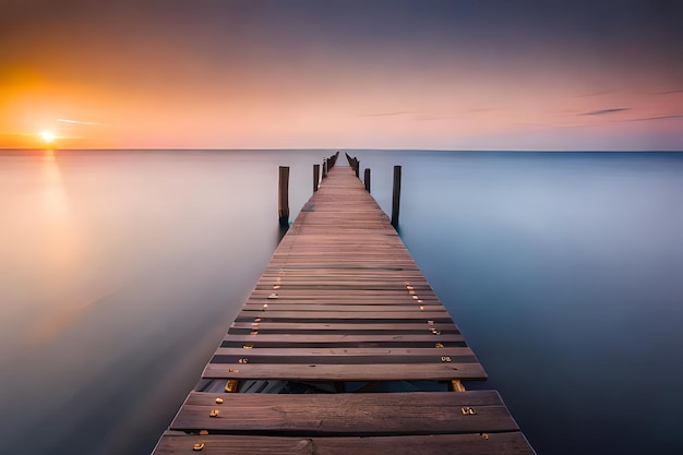 a pier with a sunset in the background and the words  the word  on the bottom