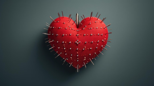 Pierced Red Heart with Pins and Needles Symbolizing Heartbreak and Emotional Pain