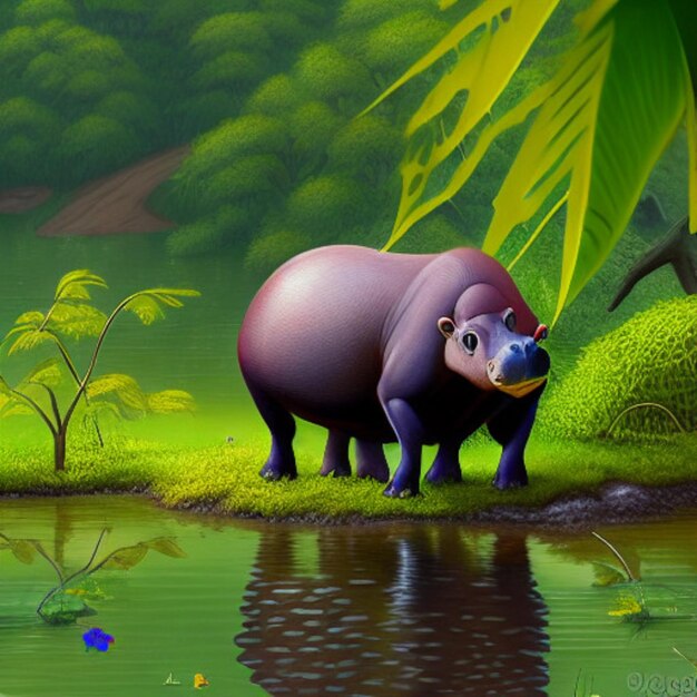 Photo pig hippo illustration high quality image