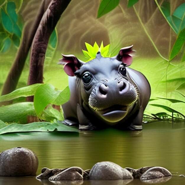 Photo pig hippo illustration high quality image