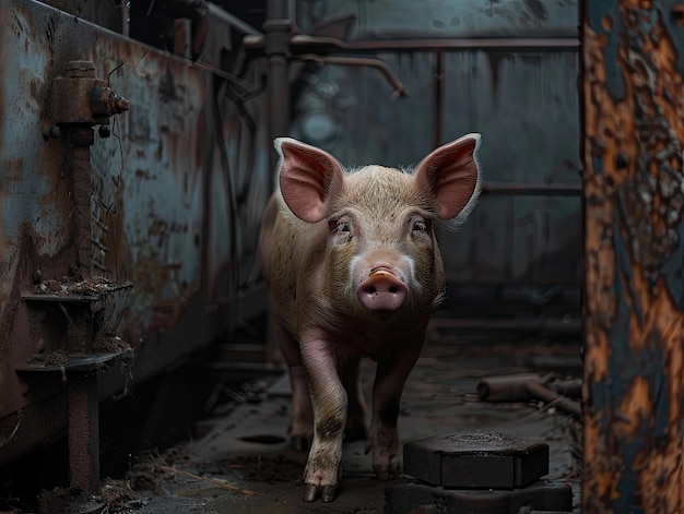 pig isolated on metal background