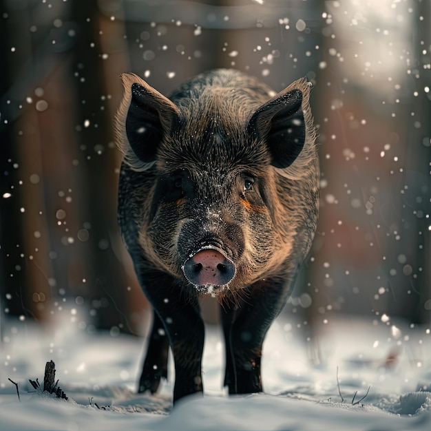 pig isolated on winter background