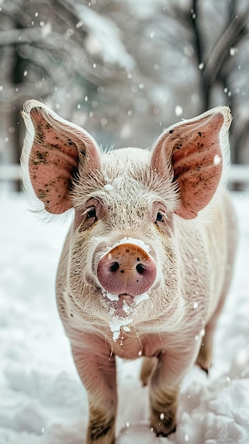 pig isolated on winter background