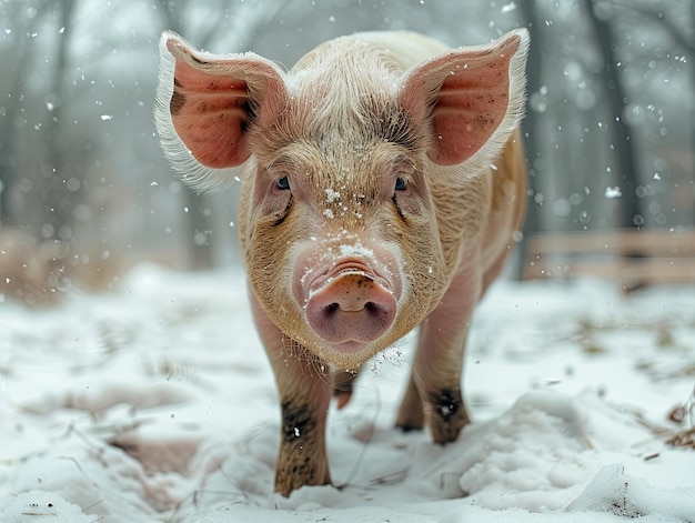 pig isolated on winter background