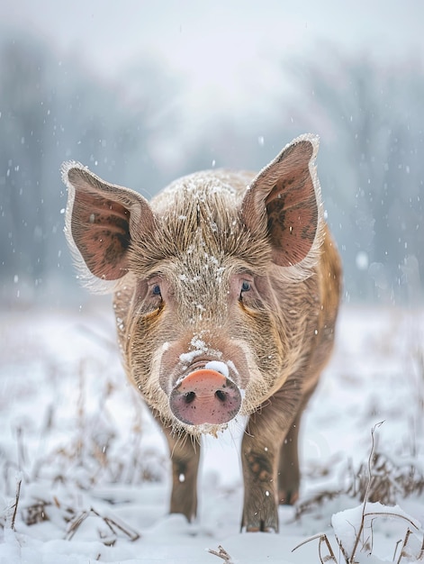 pig isolated on winter background