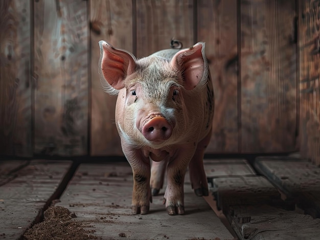 pig isolated on wooden background